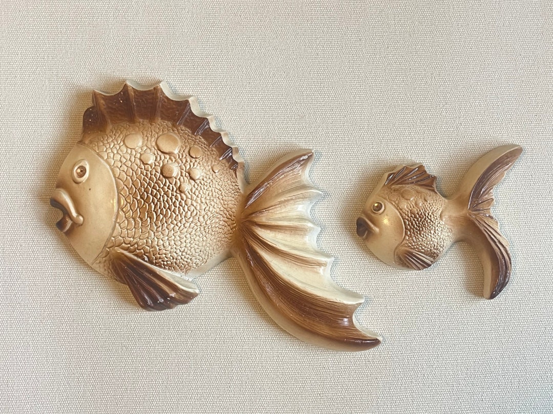 2 Vintage Chalkware Fish Wall Plaques Etsy