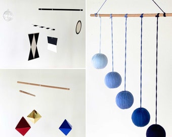 Set of 3 Montessori Baby Mobiles: Munari, Octahedron and Gobbi