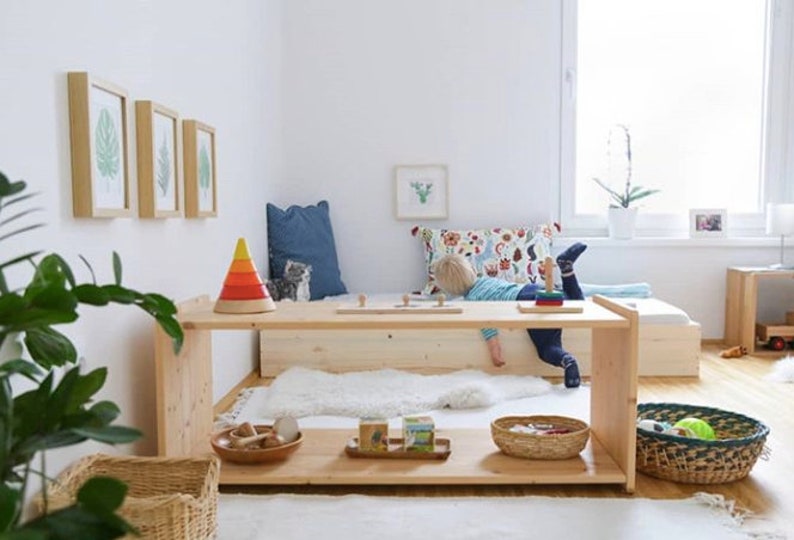 floor bed and shelves by Manine Montessori