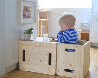 Montessori Cube Chair Set -FREE SHIPPING in EU- Weaning Table and Chair - Solid sustainably harvested wood