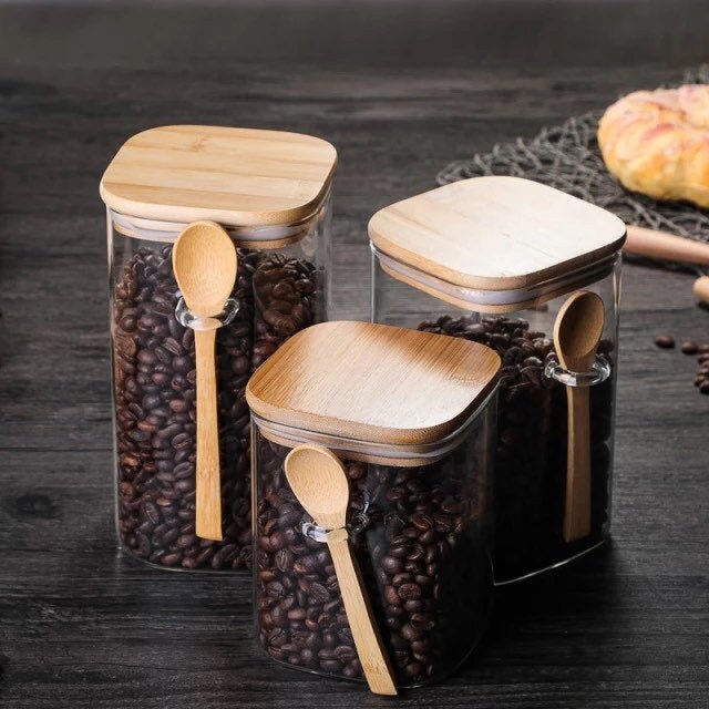 Glass Coffee Jars With Wooden Spoon Etsy UK