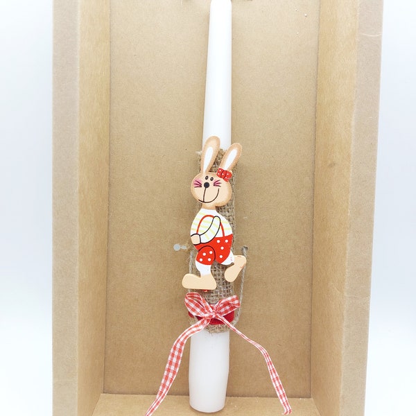 Greek Easter Orthodox candles - red wooden details. Easter lambada. KIDS Easter candles. Comes with a free Easter colouring bag.