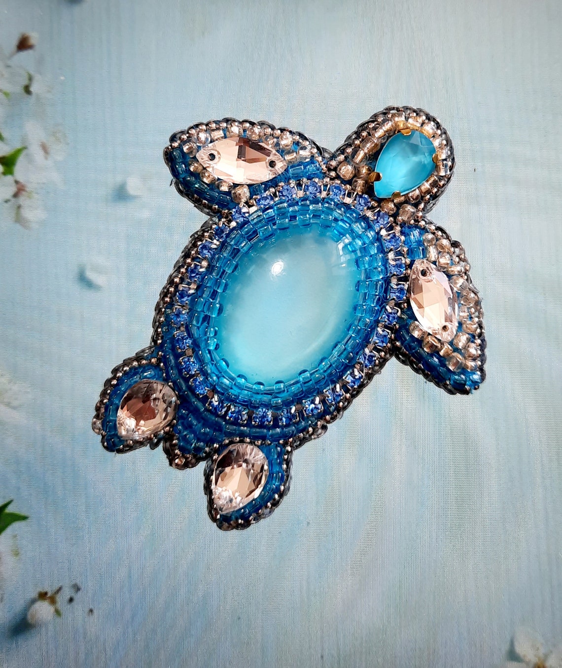 Turtle brooch blue brooch sea turtle cabochon brooch. Etsy