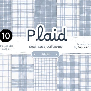 Plaid acquerello argento - Confezione di carte digitali senza cuciture. Motivi acquerello stampabili. Clipart originale dipinta a mano