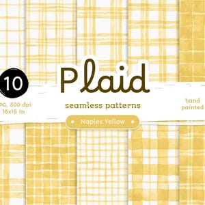 Plaid giallo Naples - Confezione di carte digitali. Motivi acquerello stampabili senza soluzione di continuità. Clipart originale dipinta a mano