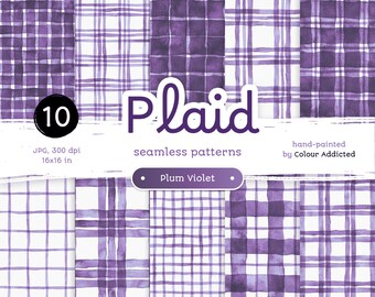 Plum Violet Watercolor Plaid: Seamless Pattern Set (Digital Download)