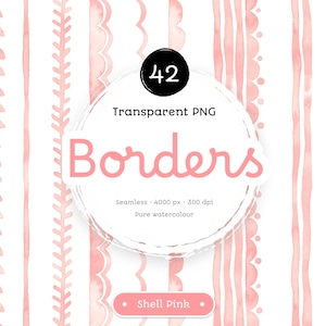 Shell Pink Watercolor Borders: Seamless PNG Clipart (Digital Download)