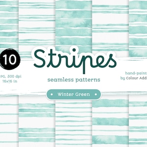 Strisce acquerello verde invernale - Confezione di carte digitali senza soluzione di continuità. Motivi acquerello stampabili. Clipart originale dipinta a mano