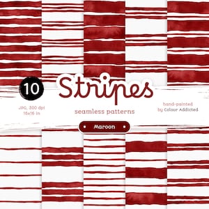 10 strisce di acquerello rosso bordeaux - Confezione di carte digitali senza soluzione di continuità. Motivi di acquerello stampabili. Clipart originale dipinta a mano