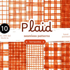Terrakotta-pläd - Paket med digitala papper. Sömlösa utskrivbara akvarellmönster. Original handmålad clipart