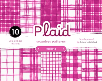 Fuchsia Watercolor Plaid: Seamless Digital Paper (10 Pack)