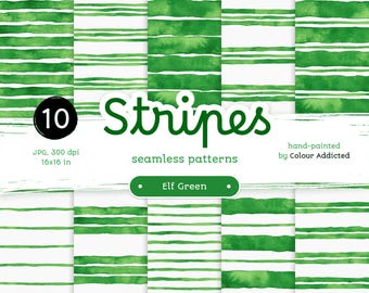 Elf Green Watercolor Stripes: Seamless Paper Pack (Digital Download)