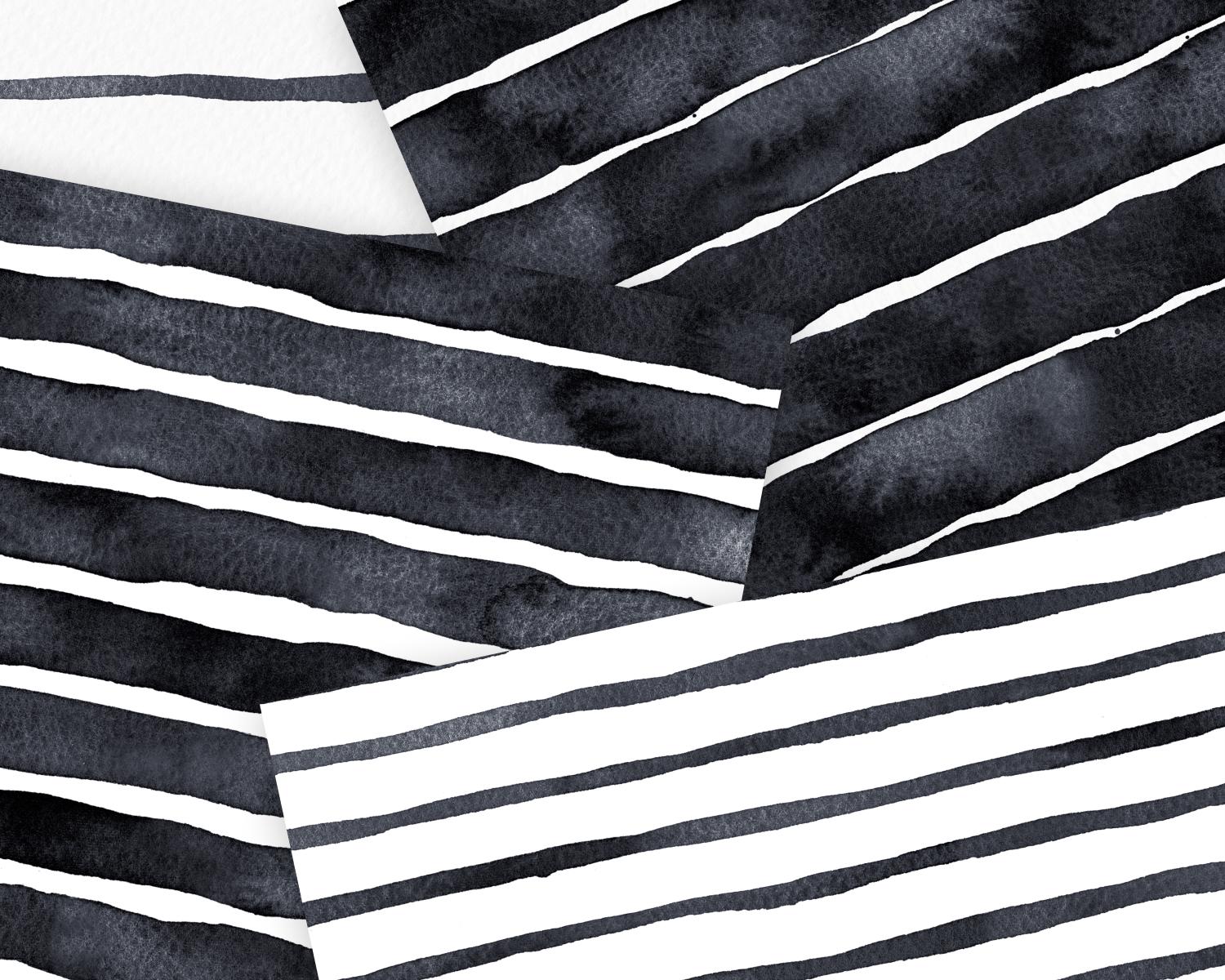 Black Stripes - Pack of Digital Papers. Seamless Printable Watercolor ...