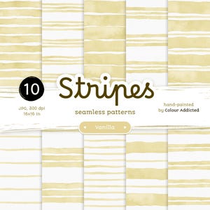 10 motivi a strisce color vaniglia ad acquerello - Confezione di carte digitali senza soluzione di continuità. Motivi ad acquerello stampabili. Clipart originale dipinta a mano