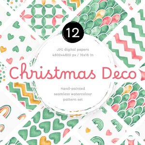 Weihnachten Digitale Papiere. Set von Aquarell nahtlosen rot-grün-goldenen Mustern. Aquarell druckbare Polka Dot Chic Schuppen Chevron Herzen