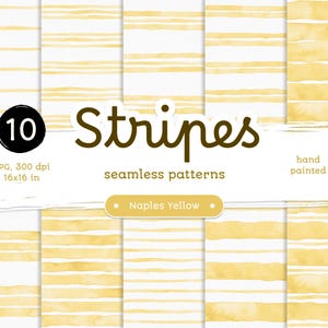 Naples Yellow Striped - Confezione di carte digitali. Motivi acquerellabili stampabili senza soluzione di continuità. Clipart originale dipinta a mano