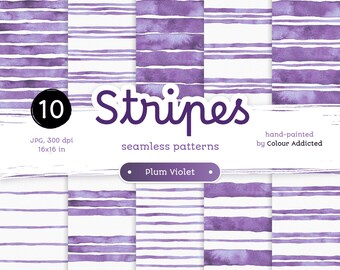 Plum Violet Watercolor Stripes: Seamless Paper Patterns (Digital Download)