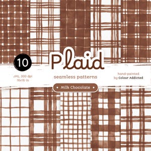10 Milk Chocolate Watercolor Plaid - Confezione di carte digitali senza cuciture. Motivi acquerello stampabili. Clipart originale dipinta a mano