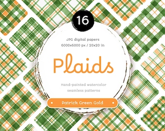 Green Gold Watercolor Plaid Patterns: Seamless Digital Paper (20x20 in)
