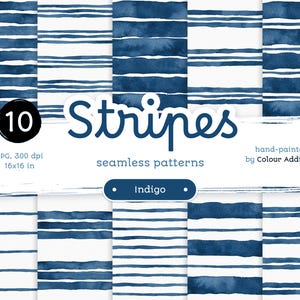 Strisce di acquerello indaco - Confezione di carte digitali. Motivi di acquerello stampabili senza soluzione di continuità. Clipart originale dipinta a mano