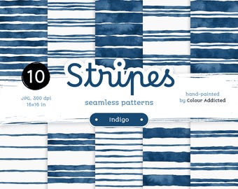 Indigo Watercolor Stripes: Seamless Paper Patterns (Digital Download)
