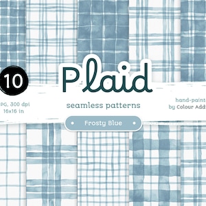 Frostig blaues Aquarell-Plaid - Packung nahtlose digitale Papiere. Druckbare Aquarell Muster. Original handgemaltes Clipart
