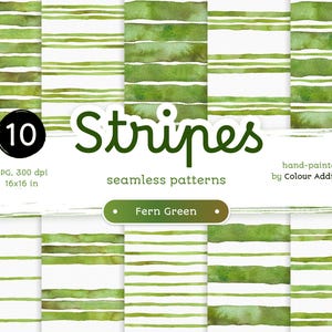 Strisce acquerello verde felce - Confezione di carte digitali senza soluzione di continuità. Motivi acquerello stampabili. Clipart originale dipinta a mano