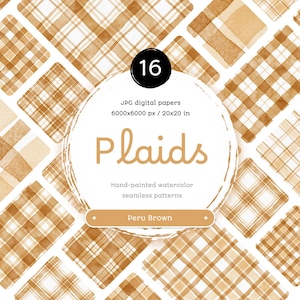 Peru Brown Watercolor Plaid - Pacote de papéis digitais sem costura. Padrões de aquarela para impressão. Clipart original pintado à mão