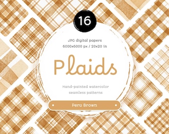 Peru Brown Watercolor Plaid: Seamless Digital Paper Set (Digital Download)