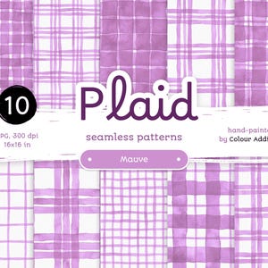 Plaid acquerello rosa malva - Confezione di carte digitali senza cuciture. Motivi acquerello stampabili. Clipart originale dipinta a mano