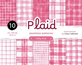 Taffy Pink Watercolor Plaid: Seamless Digital Paper (JPG)