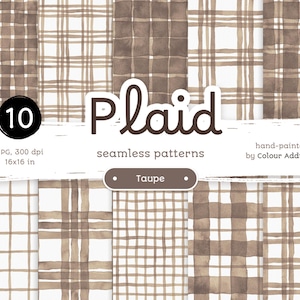Taupe Watercolor Plaid - Pacote de papéis digitais sem costura. Padrões de aquarela para impressão. Clipart original pintado à mão