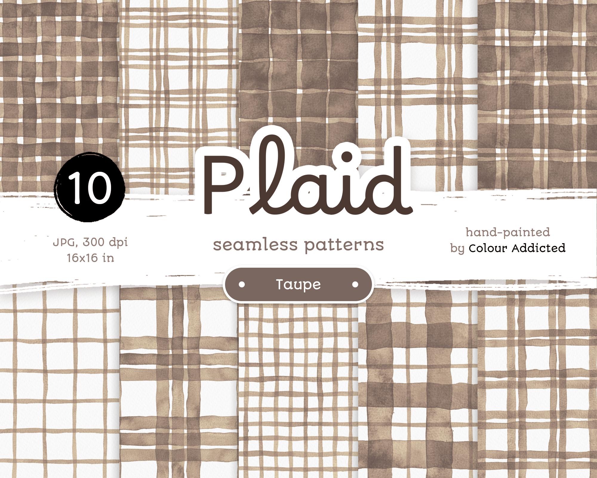 Taupe Watercolor Plaid - Pack of Seamless Digital Papers. Printable Watercolor Patterns. Original  hand-painted clipart