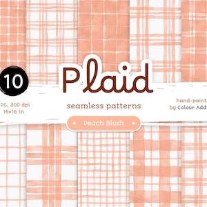 Pfirsich Aquarell Plaid - Packung nahtlose digitale Papiere. Druckbare Aquarell Muster. Original handgemaltes Clipart