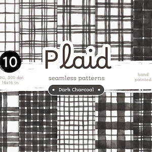 Plaid antracite scuro - Confezione di carte digitali. Motivi acquerello stampabili senza soluzione di continuità. Clipart originale dipinta a mano