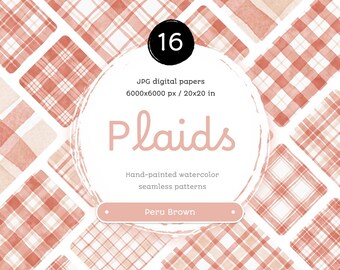 Peach Watercolor Plaid Digital Paper: Seamless Printable Patterns (20x20 in)