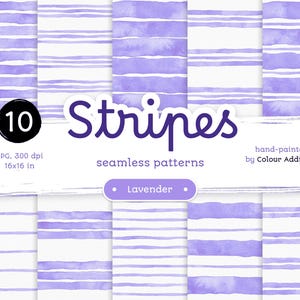 Strisce di acquerello lavanda - Confezione di carte digitali senza soluzione di continuità. Motivi di acquerello stampabili. Clipart originale dipinta a mano