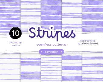 Lavender Watercolor Stripes: Seamless Paper Patterns (Digital Download)