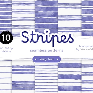 Very Peri Watercolor Stripes - Confezione di carte digitali senza soluzione di continuità. Motivi di acquerelli stampabili. Clipart originale dipinta a mano
