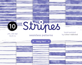 Very Peri Watercolor Stripes: Seamless Digital Paper (Digital Download)