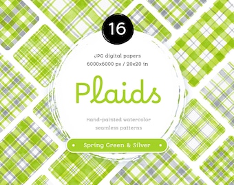 Spring Green Watercolor Plaid: Seamless Digital Paper Set (Digital Download)