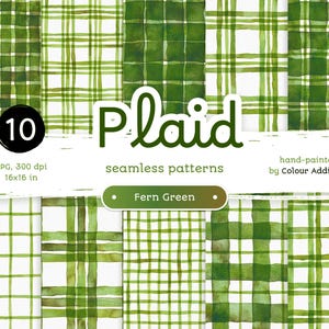 Farn Grün Aquarell Plaid - Packung nahtlose digitale Papiere. Druckbare Aquarell Muster. Von der Natur inspirierte Farben
