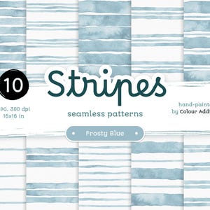 Frosty Blue Watercolor Stripes - Confezione di carte digitali senza soluzione di continuità. Motivi acquerello stampabili. Clipart originale dipinta a mano