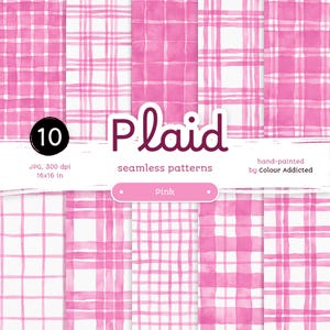 10 Plaid rosa acquerello - Confezione di carte digitali senza cuciture. Motivi acquerello stampabili. Clipart originale dipinta a mano