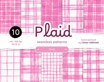 Pink Watercolor Plaid: Seamless Digital Paper Set (Digital Download)