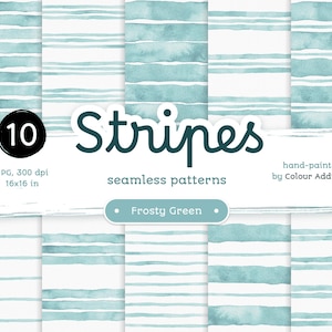 Strisce acquerello verde gelido - Confezione di carte digitali senza soluzione di continuità. Motivi acquerello stampabili. Clipart originale dipinta a mano