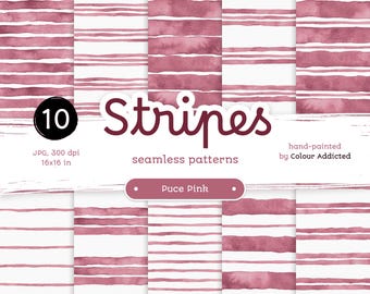 Puce Pink Watercolor Stripes: Seamless Paper Patterns (Digital Download)