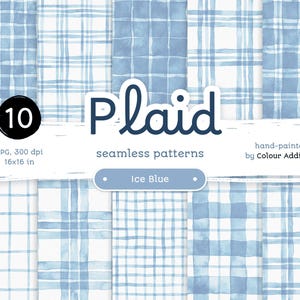 Plaid acquerello blu ghiaccio - Confezione di carte digitali senza cuciture. Motivi acquerello stampabili. Clipart originale dipinta a mano