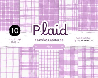 Lilac Watercolor Plaid: Seamless Digital Paper Set (10 JPG)