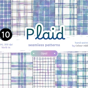 Plaid opalescente - Confezione di carte digitali. Motivi acquerellabili stampabili senza soluzione di continuità. Clipart originale dipinta a mano